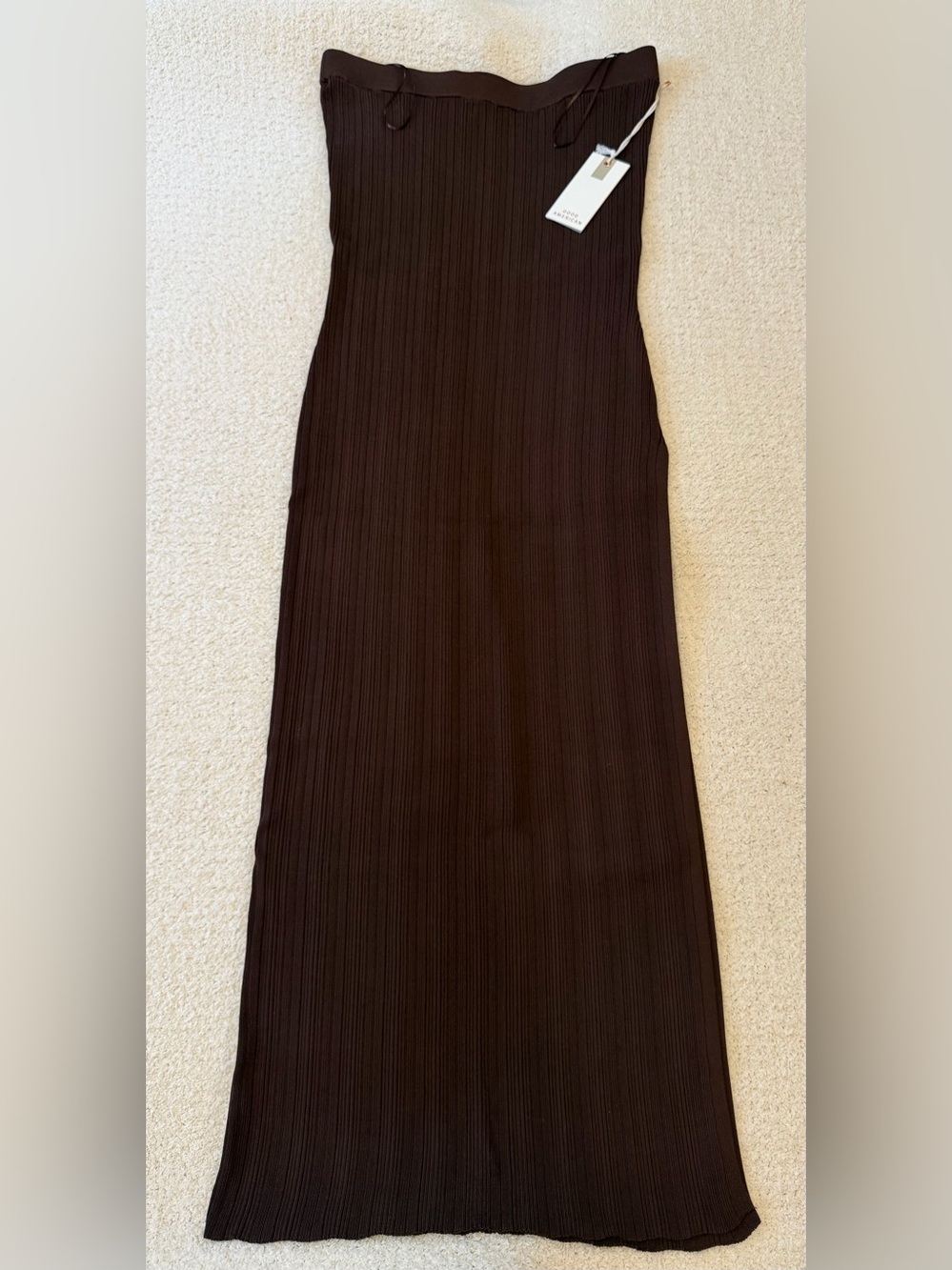 Good American Ribbed Midi Dress Size L Brown